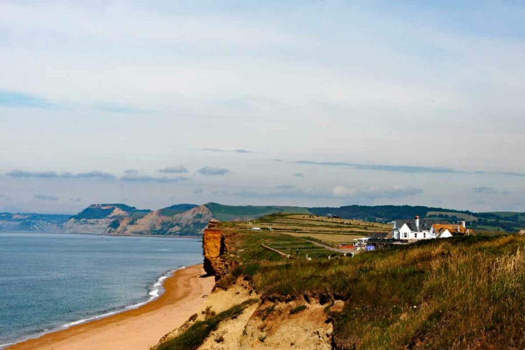 Blick über Chesil Beach Englands Südküste