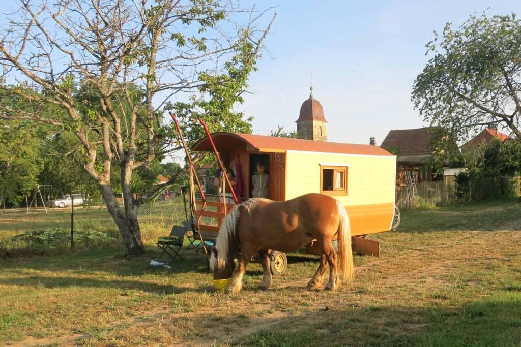 Pferdewagen mit Pferd davor